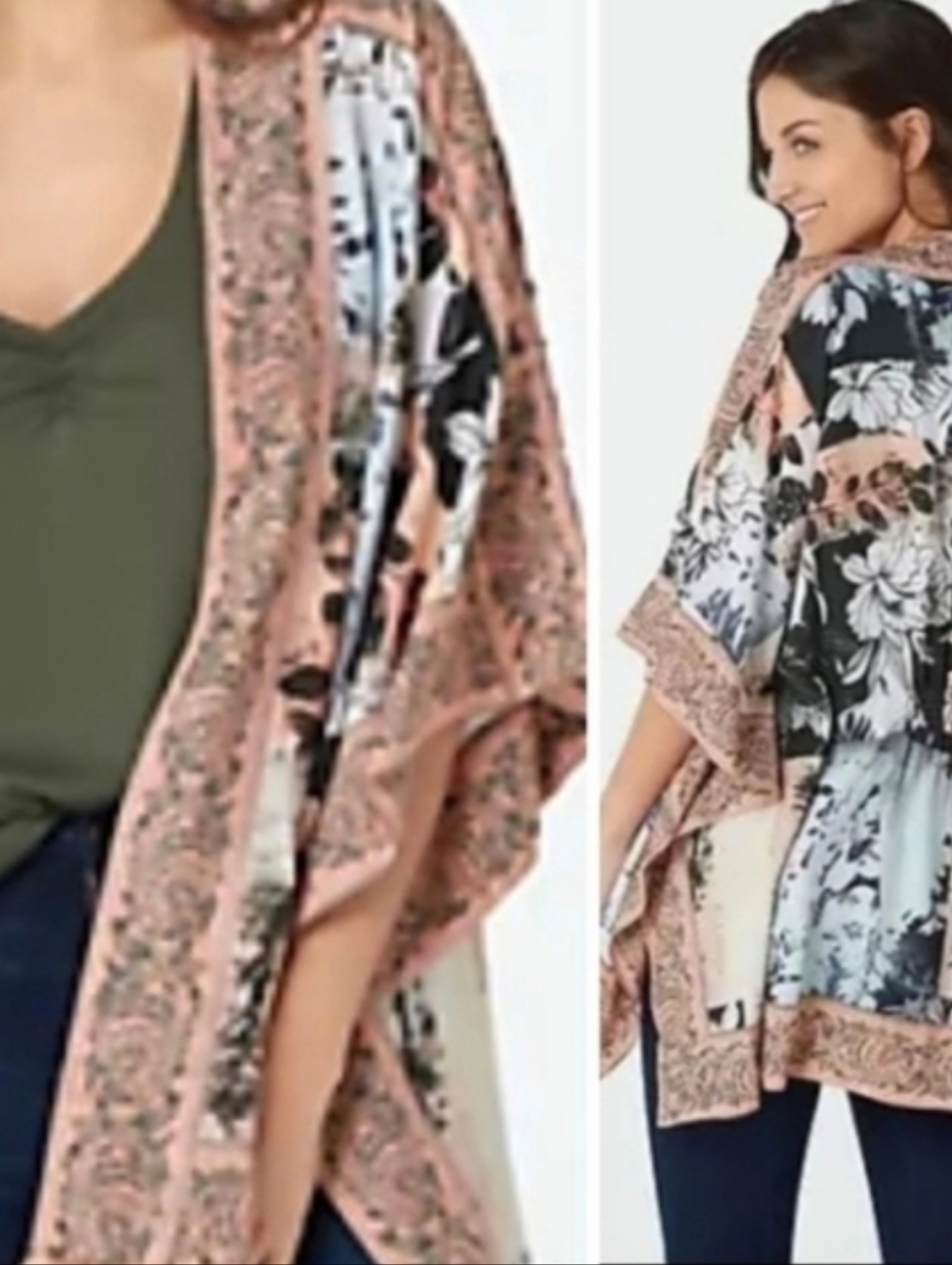 Tolani Collection Floral Border Sheer Kimono Blush & Black Resort Wear Vacation